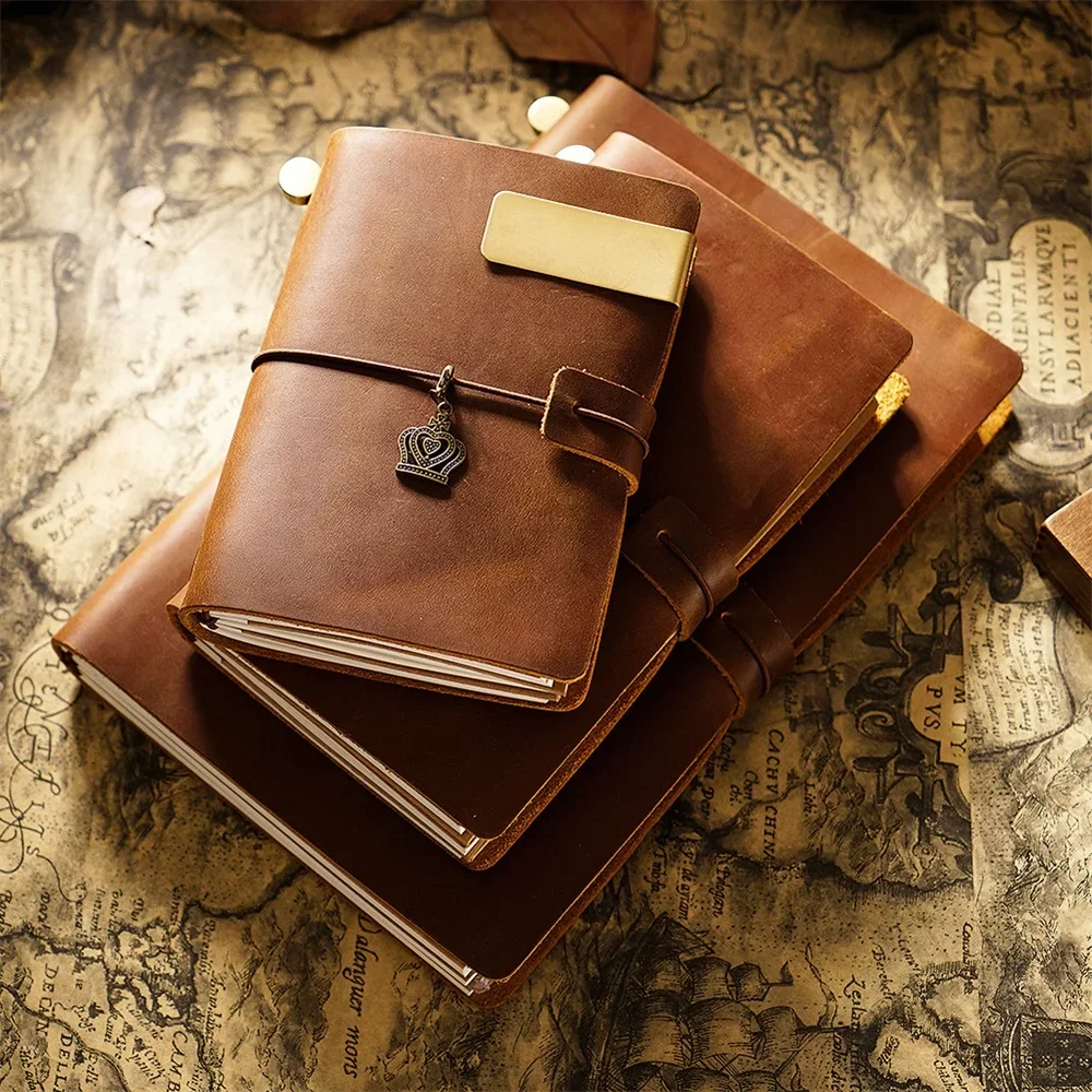 

Gift Books Handmade Travel Retro Journal Paper Tie Leather Note Genuine Rope Dotted Notebooks Blank Bullet Planner Line