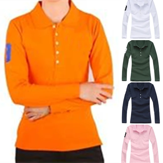 

High Quality Womens RL Long Sleeve Polos Shirts Woman 100%Cotton Golf Shirt Ladies Tees Femme Graphic T Shirt Designer Clothes