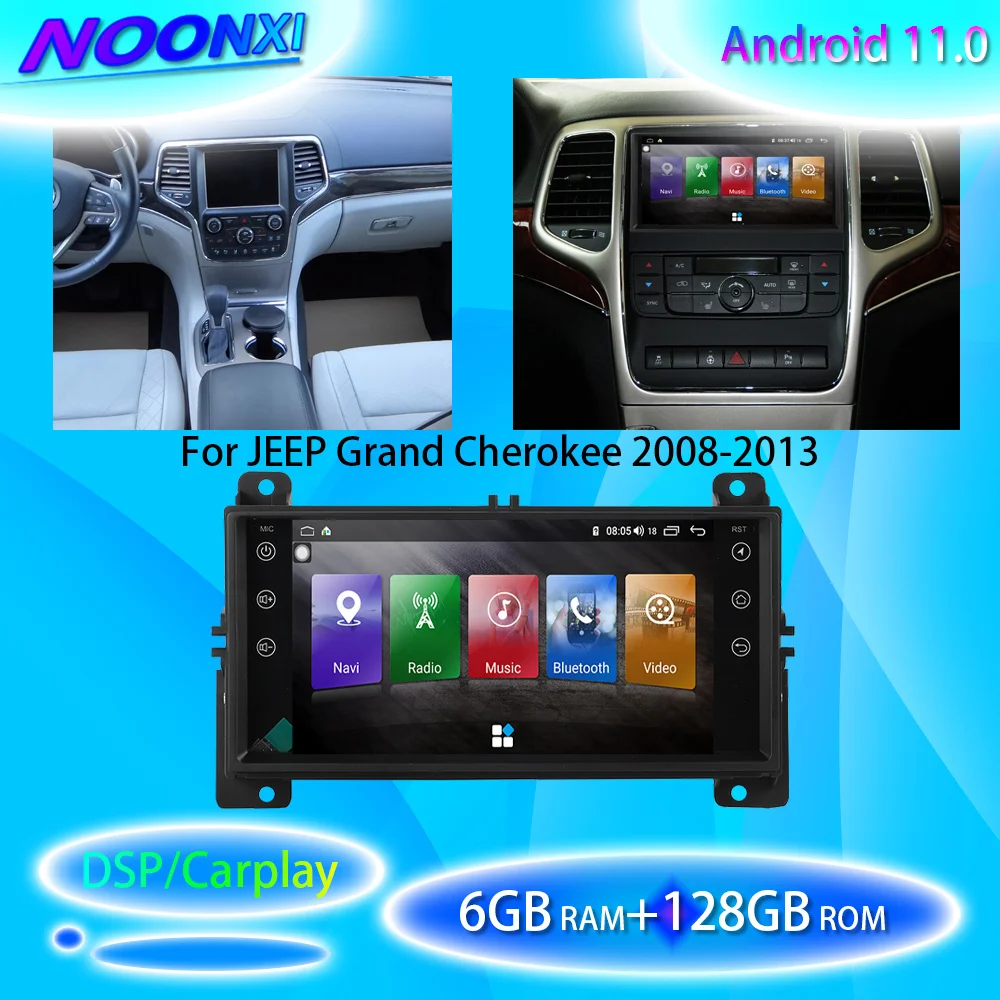 

For Jeep Grand Cherokee 2008-2013 Android 11 Car GPS NavigationTesla Style Head unit Multimedia player Auto Radio Tape Recorder