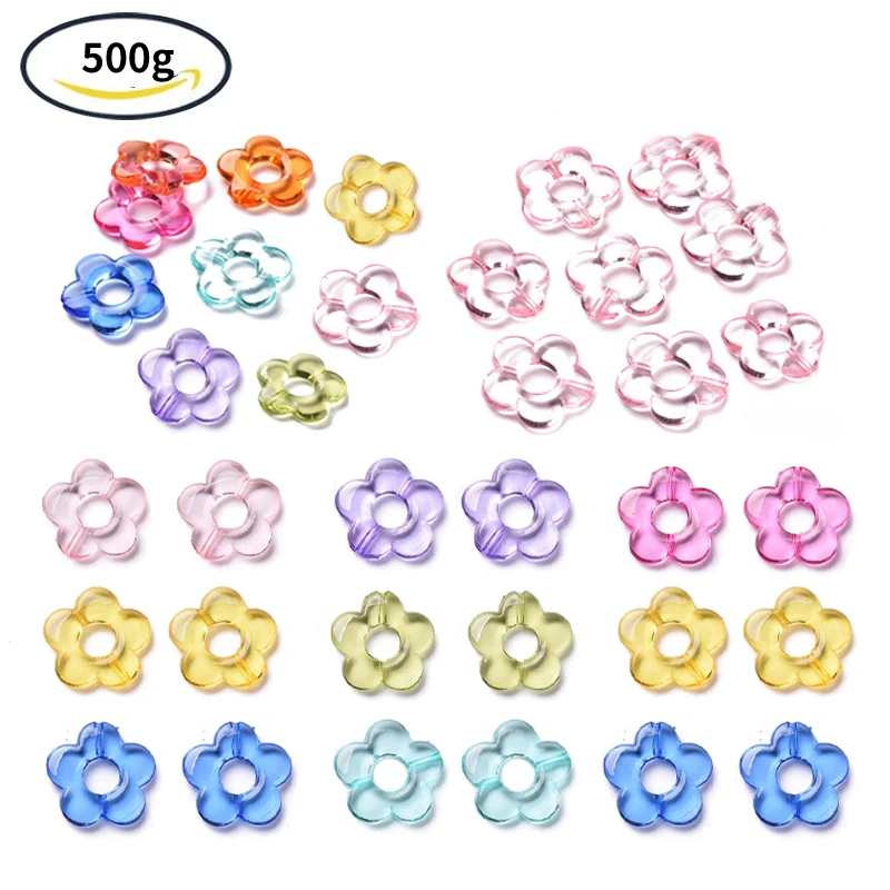 

500g Transparent Acrylic Bead Frames Flower Mixed Color 19x20x3.5mm Hole: 1.6mm Inner Diameter: 6.5mm about 632pcs/500g