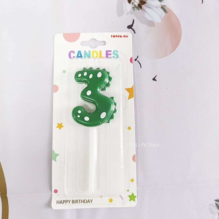 MOONBIFFY Зелёная свеча с динозаврами 0-9