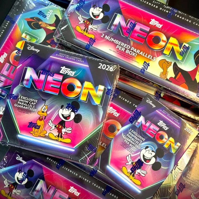 Фото Коллекционные карточки Hot Topps Disney Original 2026 Neon Trading Cards Mega Box Value Box: коллекция карточек Микки Мауса, подарок для коллекционеров №2