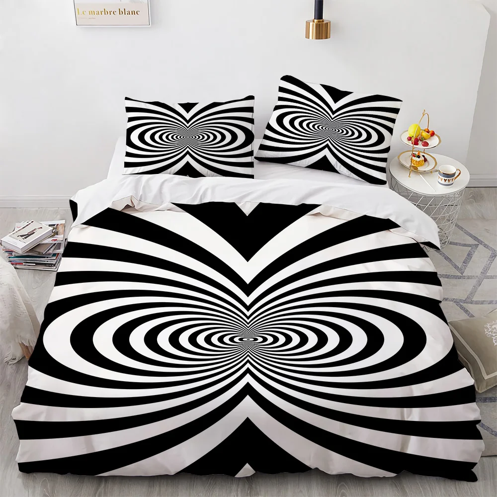 

Black White Psychedelic Geometric Bedding Sets Kids 3d Duvet Cover Sets Comforter Twin Full Queen King Size
