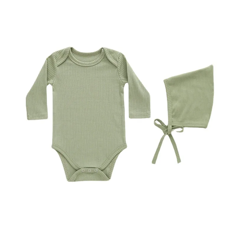 

2PC Newborn Infant Solid Soft Cotton Romper Baby Kids Breathable Clothes With Hat Babies Unisex Short Sleeves Jumpsuits