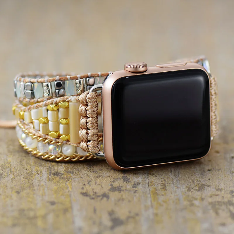 Romantic Shell Beads Aple Watch Band Woven 3 Strands Wrap Vegan Rope Wristwatch Strap Bracelet Men Women Jewellery Accessories |