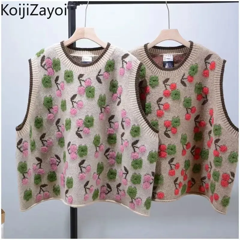 

Женский свитер с цветочным принтом Koijizayoi, Женский винтажный Модный трикотажный топ, осенне-зимняя свободная кофта, модная майка в Корейском...