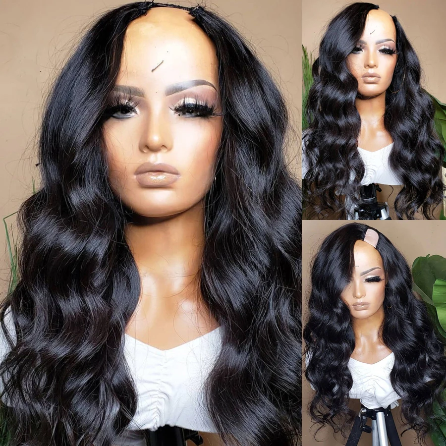 Deep Wave U Part Wig European Remy Human Hair Wigs 24 inch Glueless Jewish Natural Color Soft Wig For Black Women