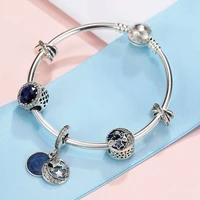genuine 925 sterling silver fashion round button with star charm bracelet fit original pan charm female diy jewelry