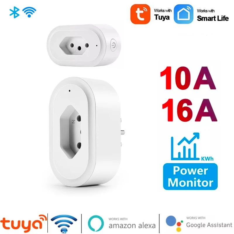 

Tuya 16A/10A Brazil Smart Plug Power Monitor Timing Function Smart Home Wifi Wireless Socket Outlet Works with Alexa Google Home