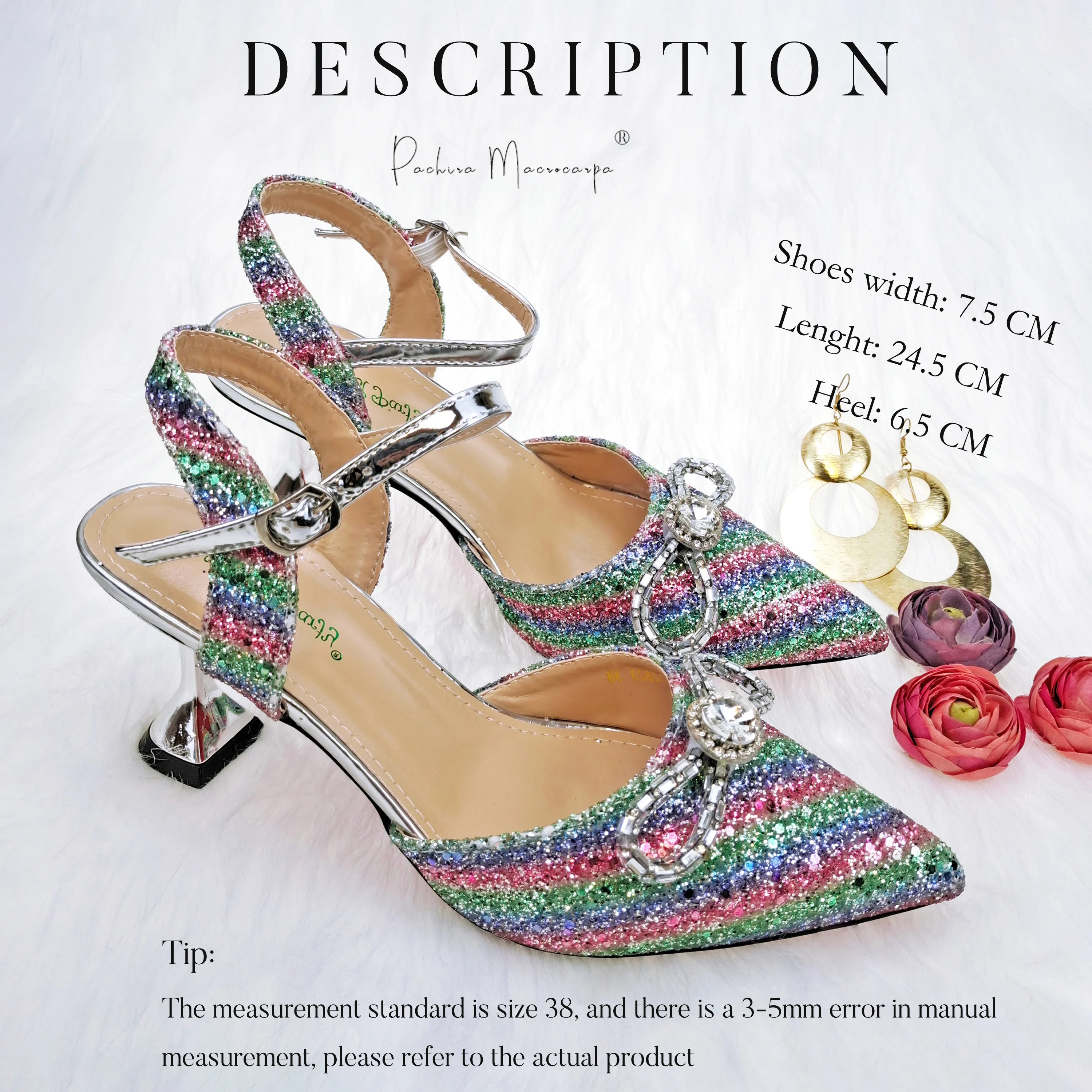 2022 Latest Colorful Glitter and Diamond Butterfly Design Accessories Women's Shoes and Bags Set Rainbow Color