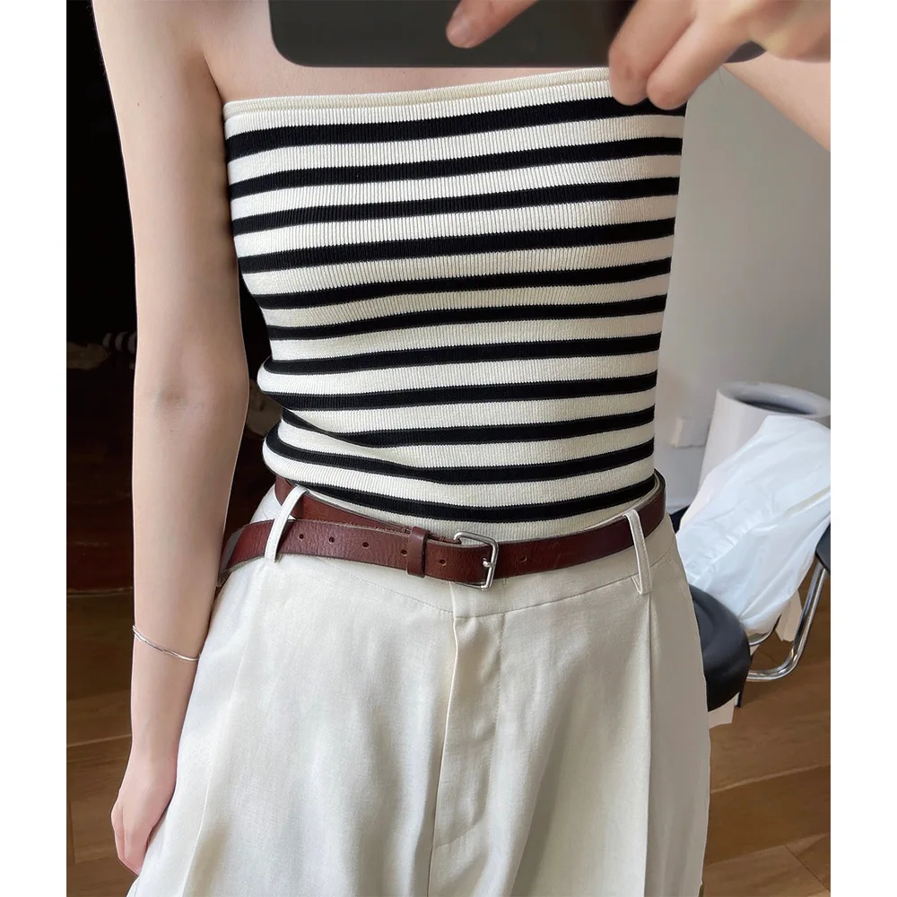 

Striped Vest Women Summer New Fashion Slim Fit Tank Office Lady Sexy Skinny Short Version Soft Cozy Versatile Classic Base Tops