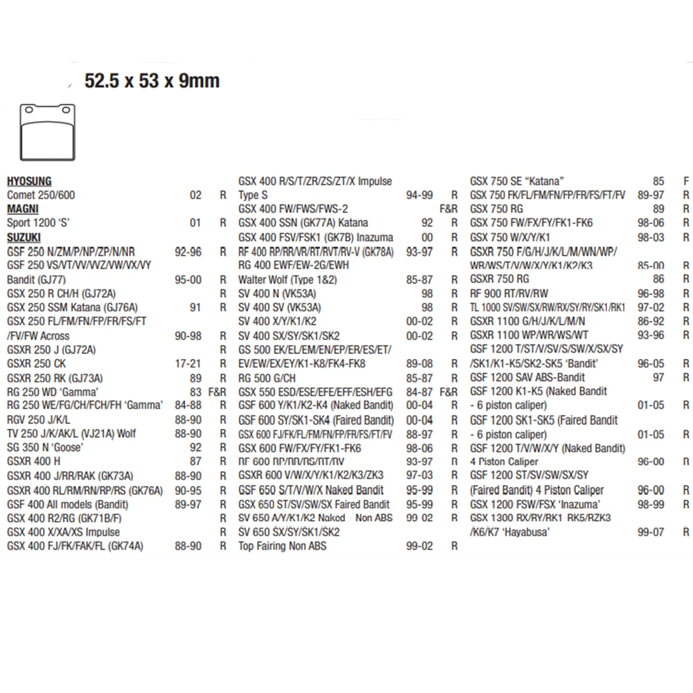 Тормозные колодки для мотоциклов передние и задние GSF250 GSX250 GSXR250 RG250 RGV250 TV250 SG350 GSXR400