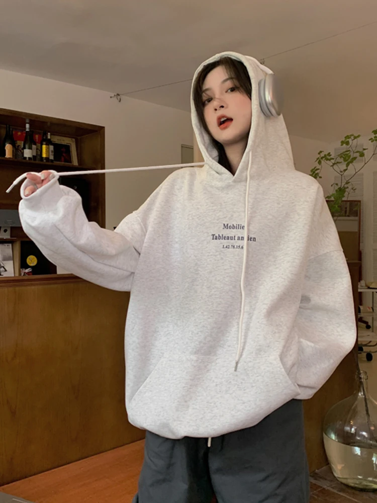 

Lazy Casual Letter Loose Hoodie Sweatshirt Female Korean Kawaii Women's Sweatshirts Japanese Harajuku Vintage Clothing For Women