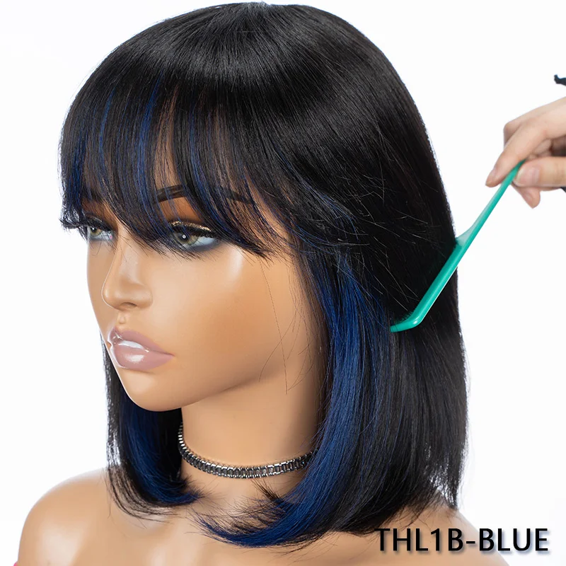 Темно-зеленый прямой парик Gighlight с челкой из безклеевых человеческих волос для