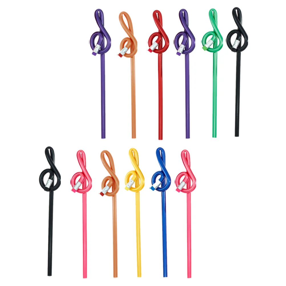 

12Pcs Multi-function Note Pencils Students Eraser Pencils Adorable Bent Pencils (Random Color)