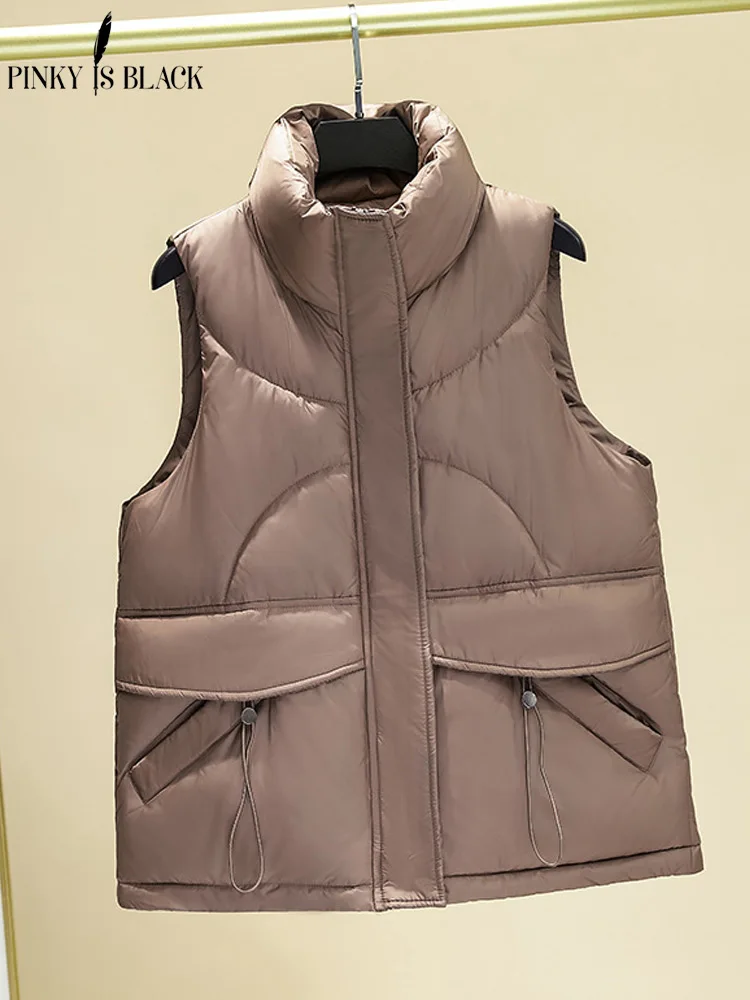 

PinkyIsBlack Solid Short Style Vest for Women Cotton Padded Women's Winter Sleeveless Jacket With Zipper Stand Collar Waistcoat