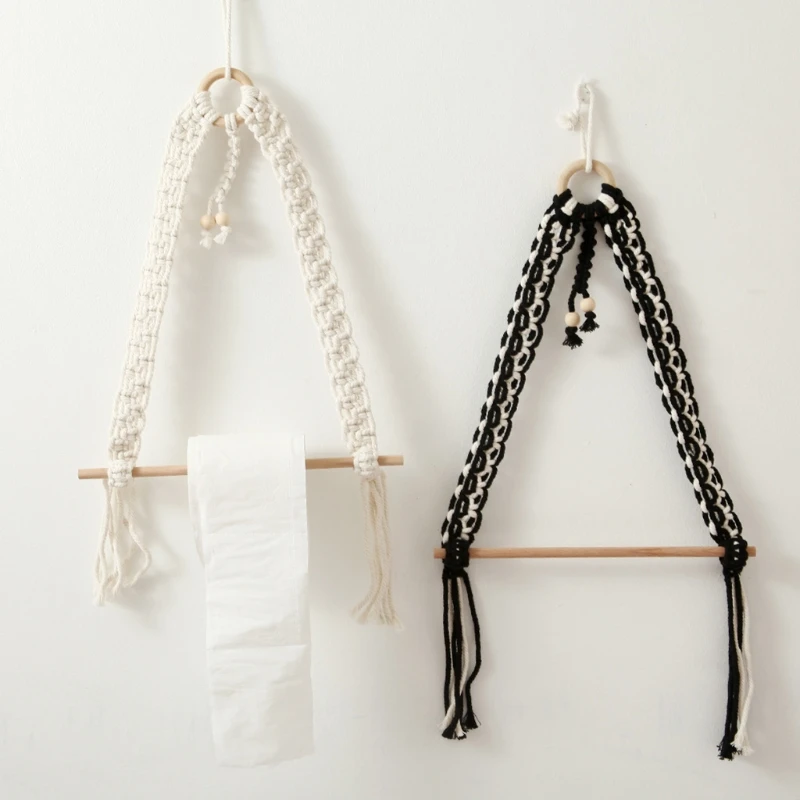 

Toilet Paper Holder Tapestry Macrame Towel Rack Hand-Woven Wall Mounted Storage for Bedroom Kitchen Bathroom Decoration