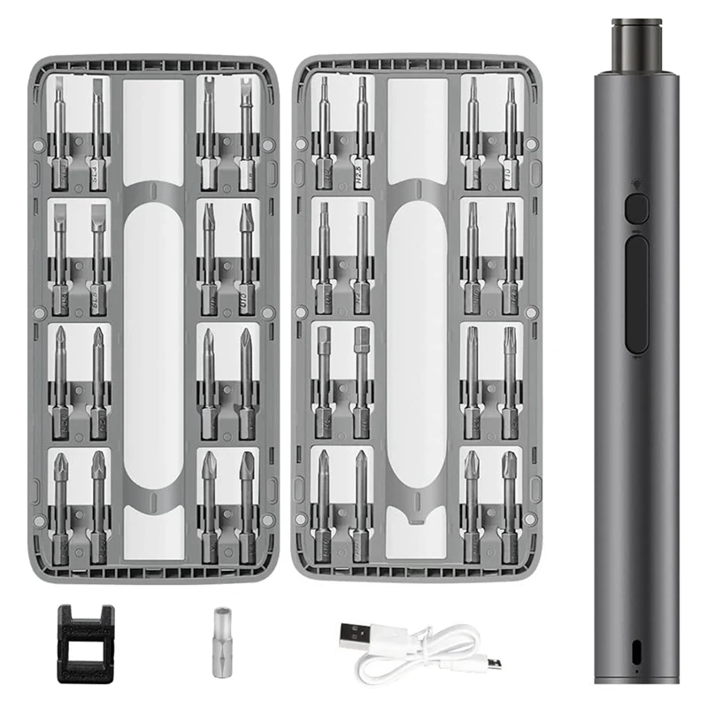 

AT35 3.7V Electric Screwdriver Set, Electric Cordless Screwdriver With 32 Magnetic Precision Bits, LED Shadowless Light