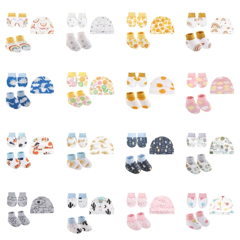 

67JC Baby Anti Scratching Gloves Hat Foot Cover Set Socks Caps Kit Accessory for Newborn Boy Girl Birthday Gift Supplies