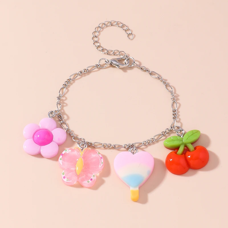 

Sweet Flower Cherry Butterfly Bracelets Heart Lollipop Charms Bracelets For Women Summer Vocation Beach Jewelry Accessories