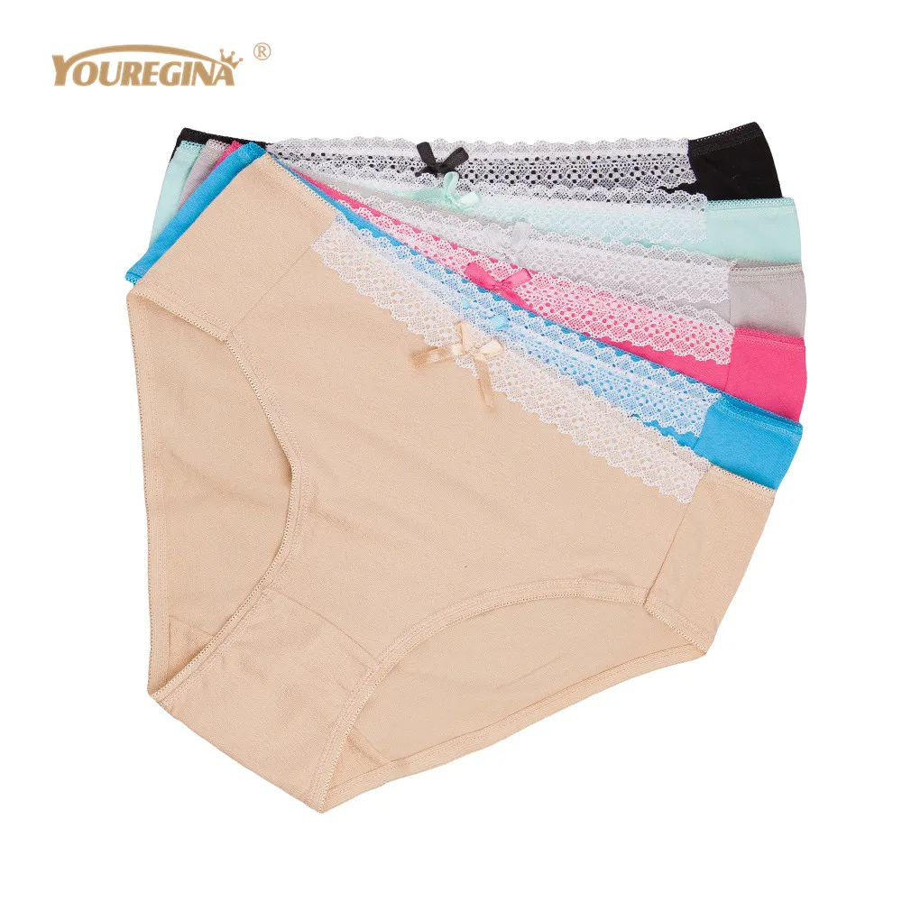 YOUREGINA Women Sexy Underwear Lace Sexy High Waist Panty Cotton Panties Boyshorts Underpants Plus Size Briefs 6 pcs/lot