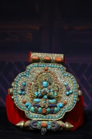 6 tibetan temple collection old tibetan silver mosaic gem turquoise four armed guanyin gawu box guanyin amulet town house