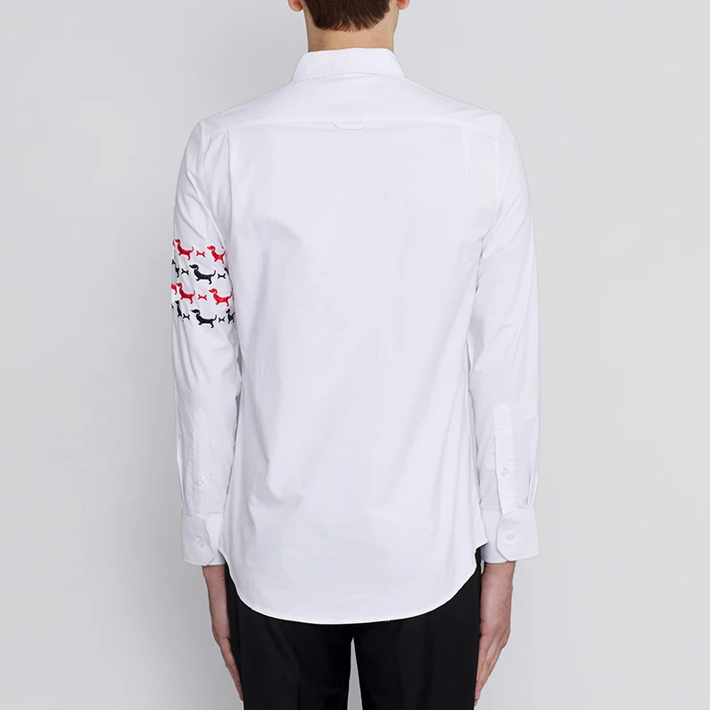 TB THOM Men's Casual Button Down Shirts Luxury Brand Oxford Regular fit Dress Shirt Puppy Embroidery Long Sleeve Shirt