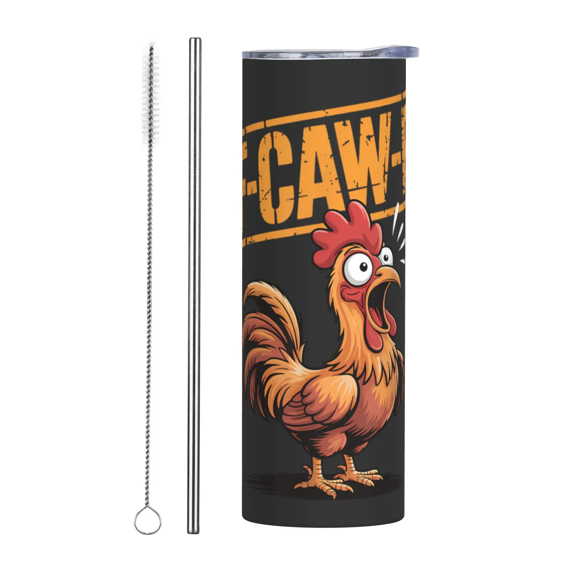 Фото Забавная кружка F-Caw-F Chicken FCAWF с двойными стенками, вакуумной изоляцией, крышкой, соломинкой, защитой от проливания, для путешествий, 20 унций №1