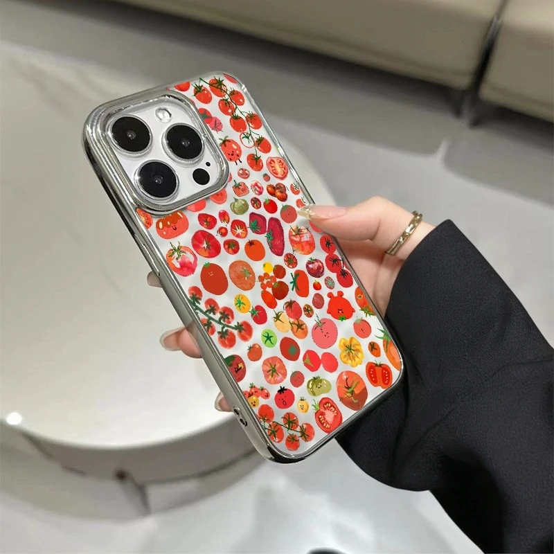Фото Чехол для телефона с акварельным колажем из томатов для iPhone 17 Air 16 15 14 13 12 11 Pro Max Plus X Xs XR, мягкий чехол-накладка №5