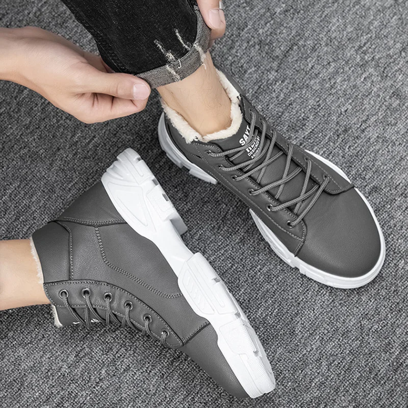 Winter Male Casual Sports Shoes Trendy Plus Velvet Warm Non-slip Walking Shoes Outdoor Fashion Lace Up Comfortable Snow Boots