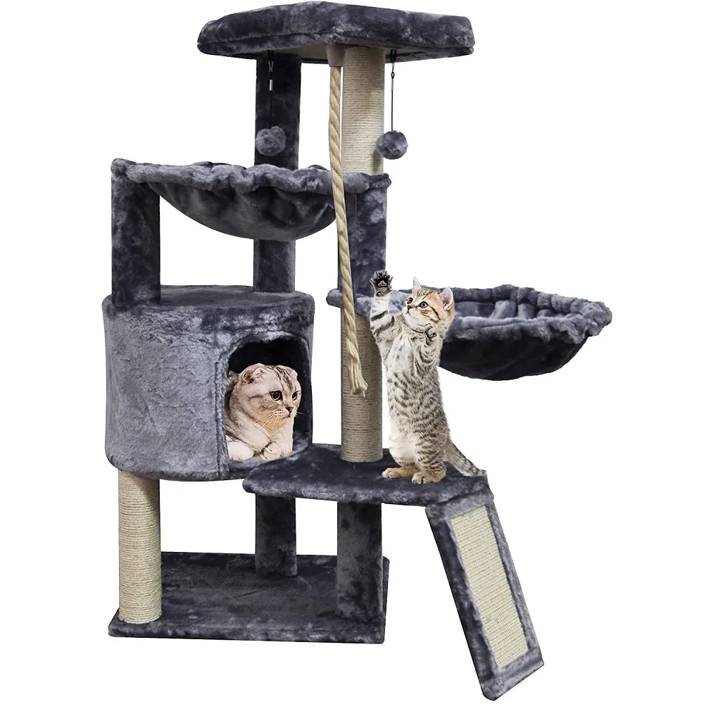 

Three Layer Cat Tree with Cat Condo and Two Hammocks,Grey