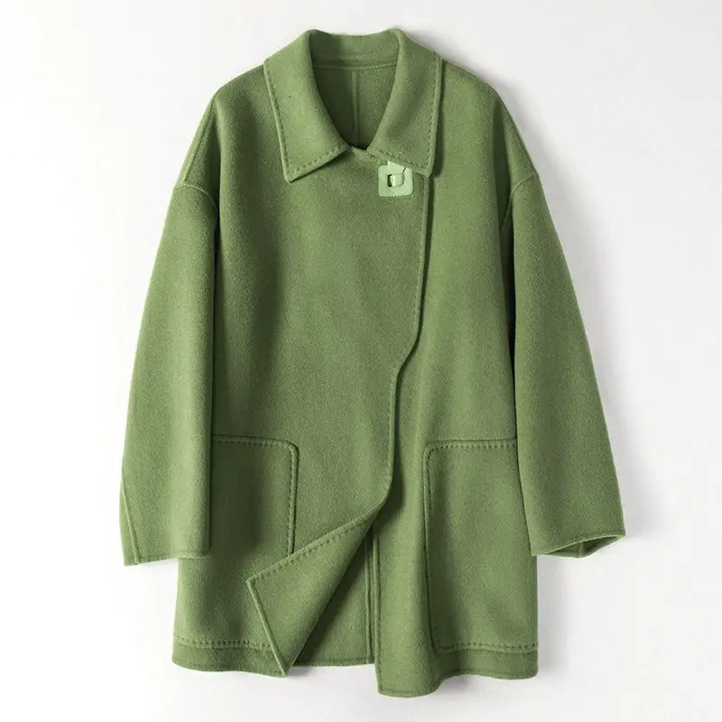

2023 New Woolen coat,10% Cashmere 90% Wool Autumn New Mid length Wool Coat Double sided Wool Coat Women