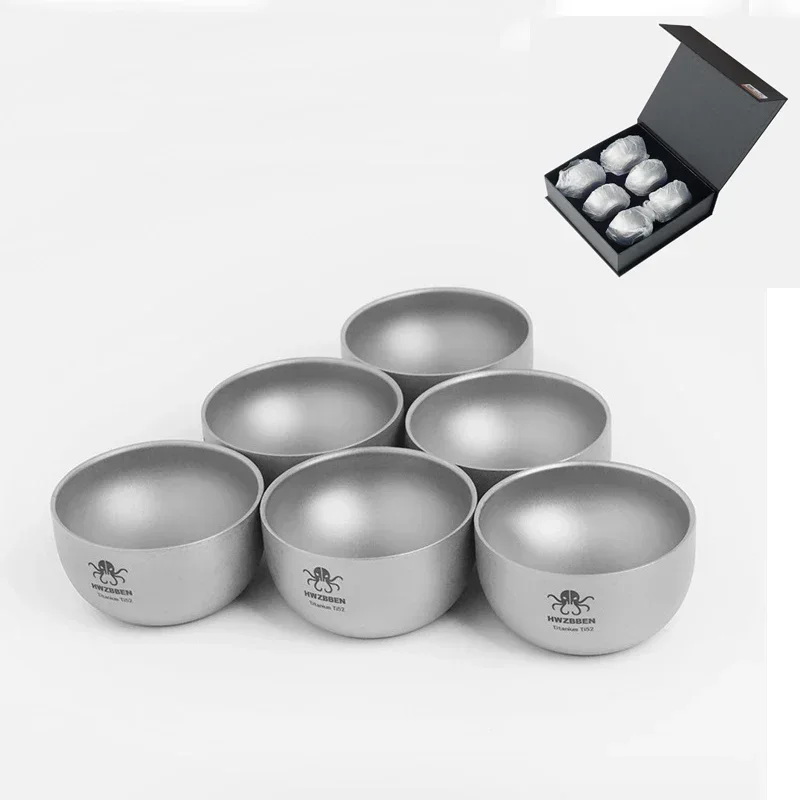 

HWZBBEN 40ml Double Wall Titanium Tea Cup Outdoor Camping Tea Cup Tableware Water Wine Cup for Home Office Drinkware Anti Hot