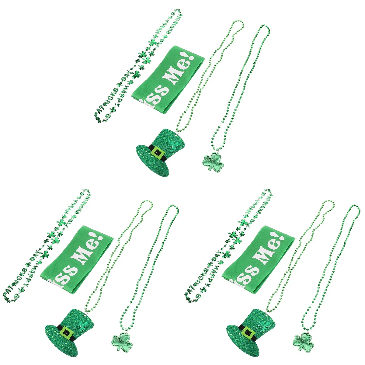

3 Sets of Shamrock Beads Necklaces St Patricks Day Bead Necklace Party Favors
