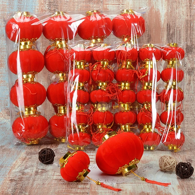

30Pcs 3/4cm Small Flocking Red Lanterns DIY Mini Lucky Hanging Lantern Wedding Party Decor Chinese Spring Festival New Year Gift