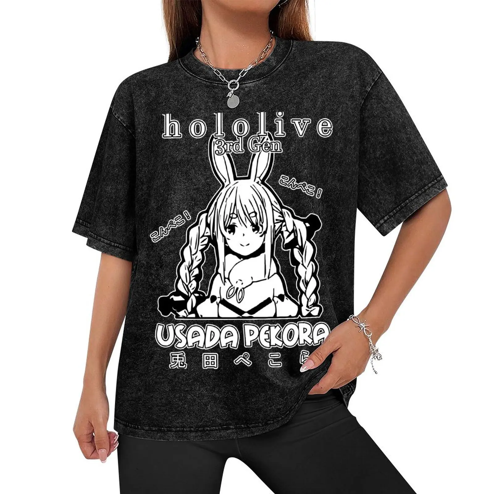 Hololive 3-го поколения б/у футболка Pekora одежда в стиле хиппи белые футболки для