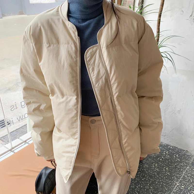 Women Autumn and Winter New Korean Version Loose Fashion Cotton Coat Bread Clothing Solid Color Casual Simple Jacket with Zipper