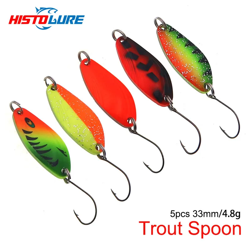 

5PCS/lot 32MM 4.8G Spoons Sequins Fishing Lure Trout Metal Casting Jig Lures Metal Spinner Single Hook Fishing Baits