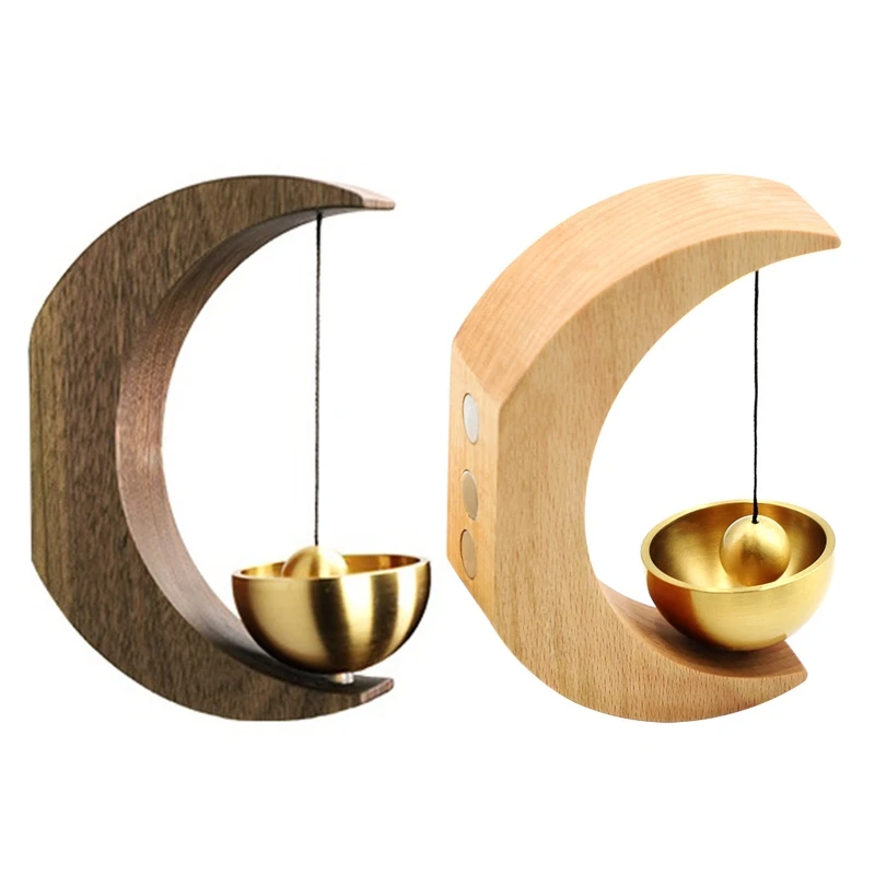 

Door Opening Reminder Bell Wind Chime Moon Wood Suction for Door Refrigerator Ornament Bell Metal Hanging Decoration
