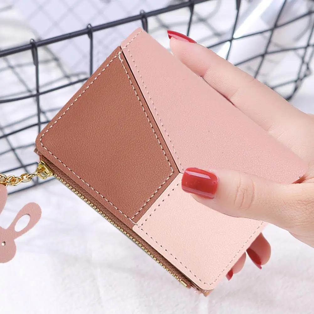 

Girls Casual Hit Color Tassel Short Wallet Women Bifold Coin Purse Clutch Splicing PU Leather Card Holder Classic Purses