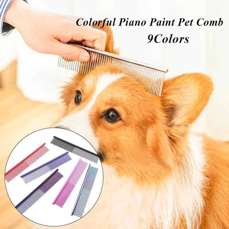 

Colorful Piano Paint Professional Anti-Corrosion Grooming Comb For Dogs Cats Tapered Stainless Steel Pins Pet Grooming Supplies