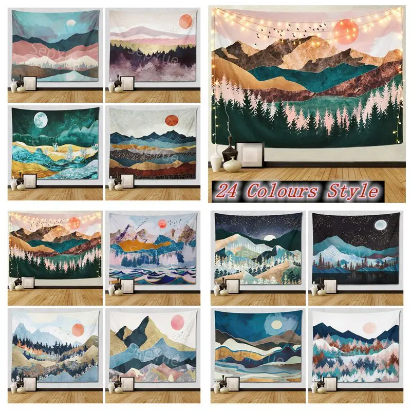 

Nature Mountain Tapestry Wall Hanging Psychedelic Fabric Cloth Tapestries Art Background Blanket for Living Room Bedroom Decor