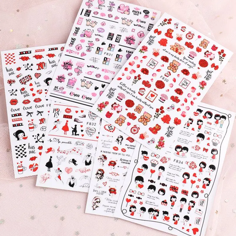 

1Sheet Love English Letters Flower Design 3D Nail Sticker Sexy Girl Theme Nail Water Decal Stickers Decoration Manicures