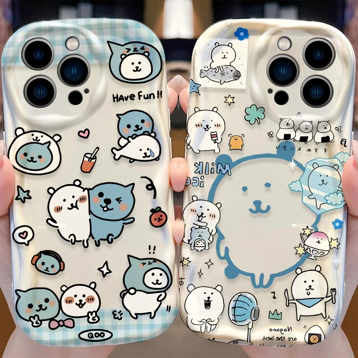 Фото Мягкий чехол из ТПУ с 3D-волнами и мультяшным медведем Qoos для Google Pixel 7 8 9 10 Pro XL 5G, задняя крышка из мягкого ТПУ №2