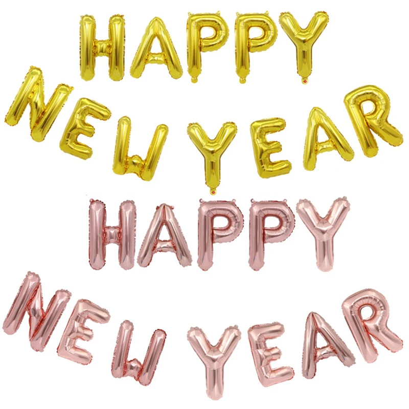

12pcs 16inch Rose Gold Happy New Year Letter Foil Balloons Helium Ballons Globos Happy New Year Party Decorations for Home 2024