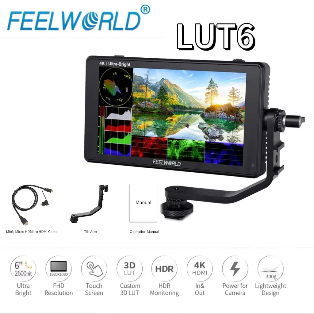 FEELWORLD LUT6 6-дюймовый 2600 нит HDR 3D LUT сенсорный экран DSLR-камера полевой монитор с