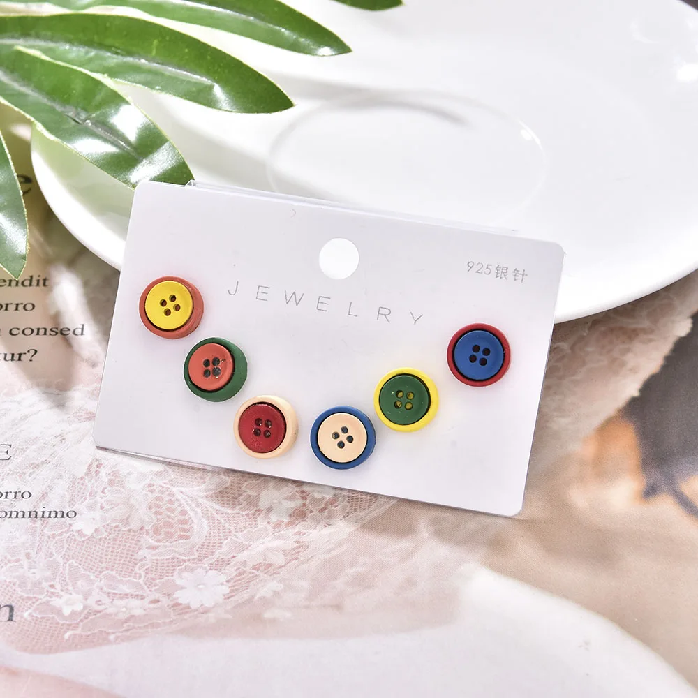 

Korean Style Simple Mini Personality Small Earrings Female Fashion Flower Button Small Fresh and Cute Earring Set