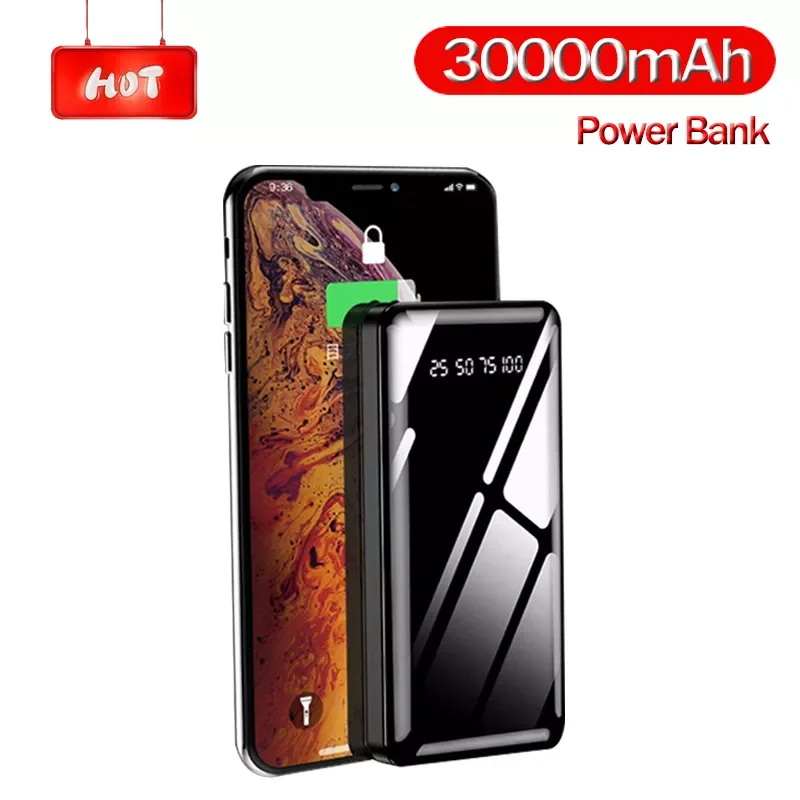 

30000mAh Power Bank Portable Digital Display Charger Fast Charging External Battery Flashlight for iPhone