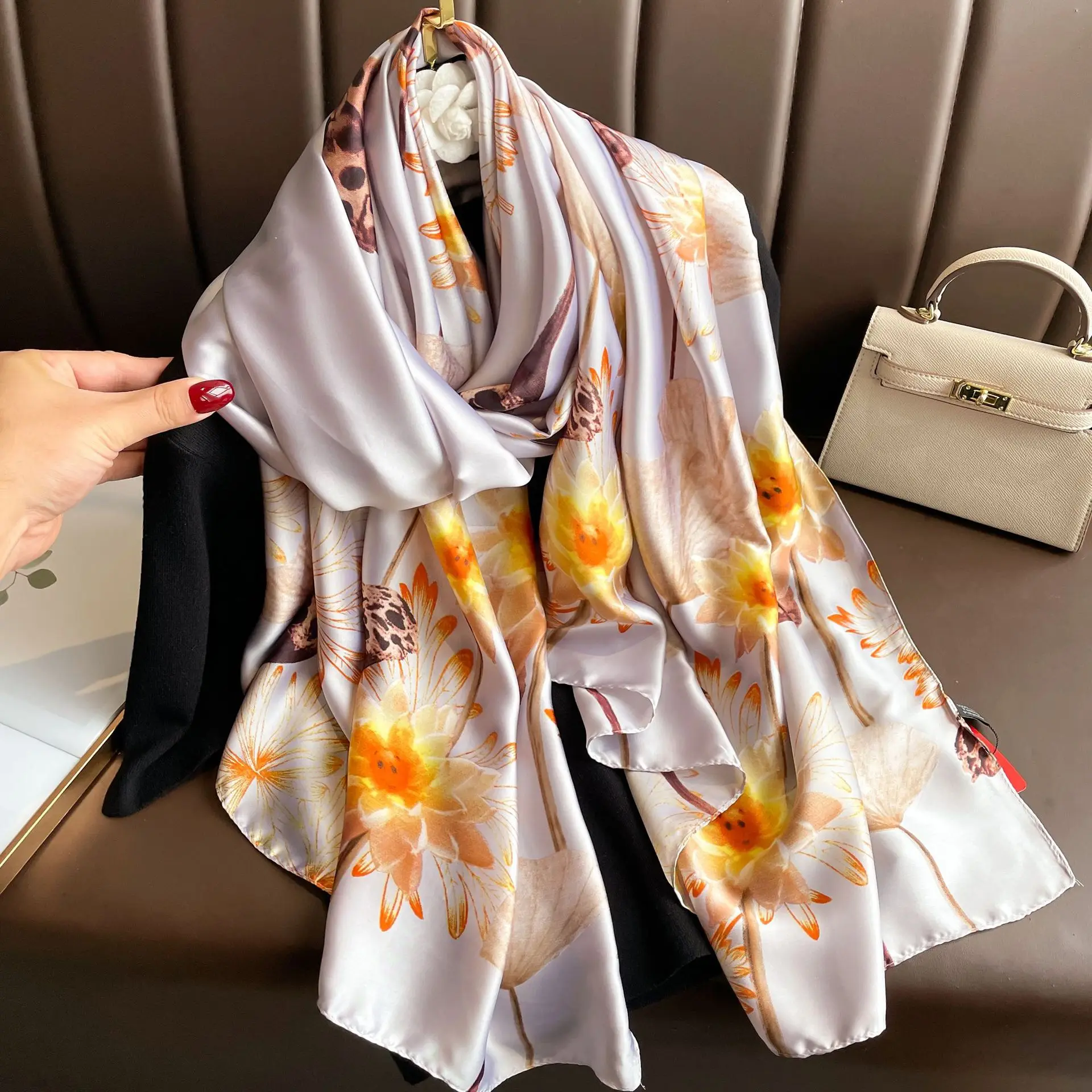 2023 New Style Flower Prinr Fashion Silk Scarf Women 180*90cm Large ...