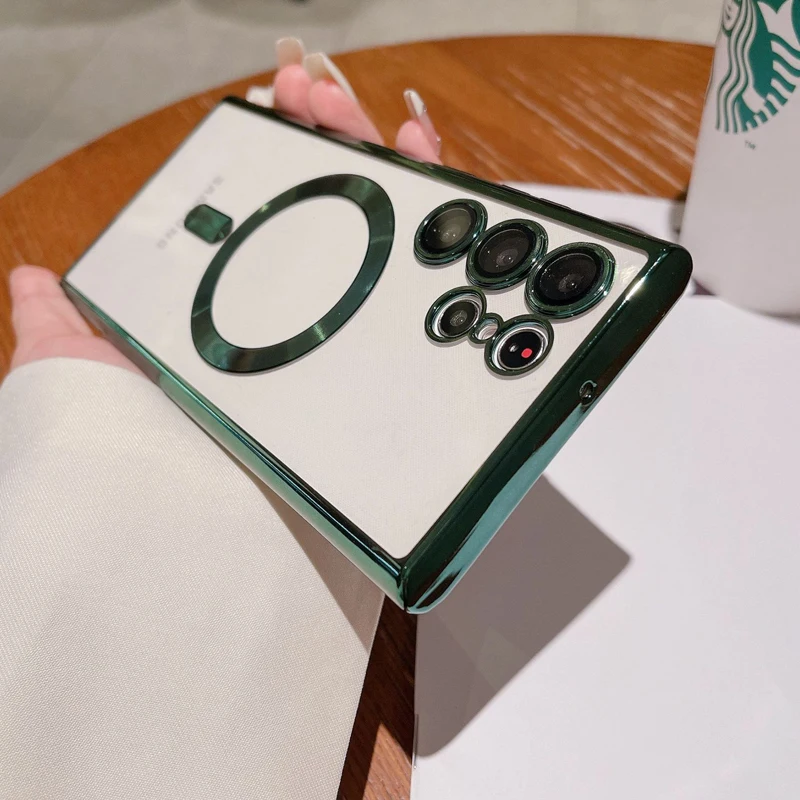 

Plating Magnetic For Magsafe Wireless Charge Case For Samsung Galaxy S23 S22 S21 Ultra Plus With Camera Lens Protection Cover